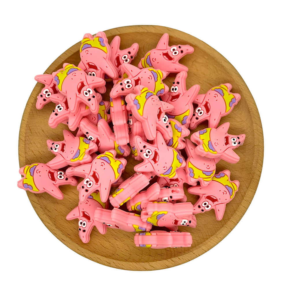 Silicone Focal Beads Patrieck Star Vibrant Pink Yellow 20pcs 2
