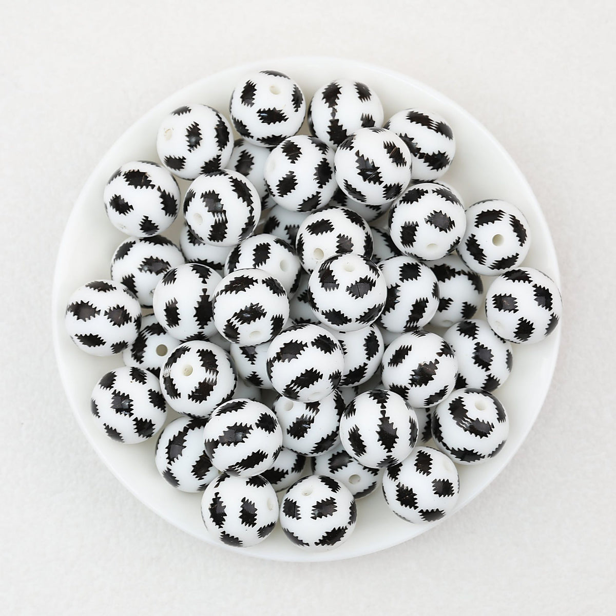 15mm Black and White Printed Round Silicone Beads 50pcs - Pattern 2