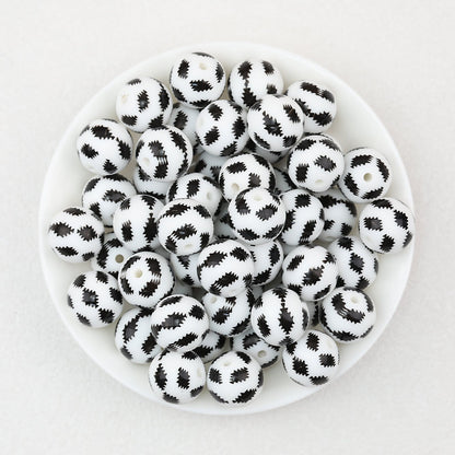 15mm Black and White Printed Round Silicone Beads 50pcs - Pattern 2