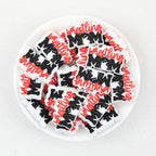 Wrestling Mom Silicone Focal Beads Wholesale, Black Red Wrestler Silhouette White Flat Design