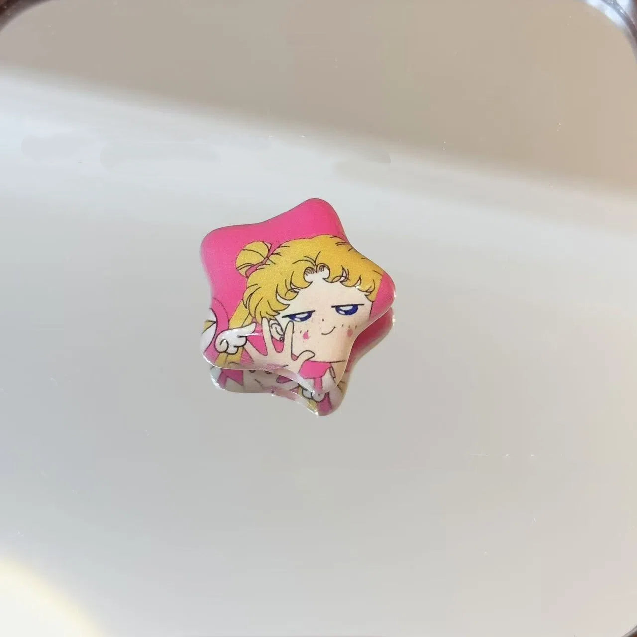 Printed Star Shaped Acrylic Beads 25mm Anime Inspired Design 10pcs 6