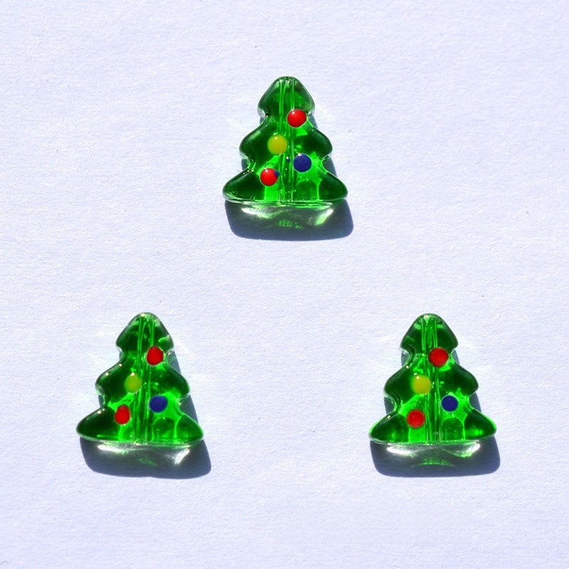 Transparent Green Christmas Tree Glass Beads 10mm 10pcs 4