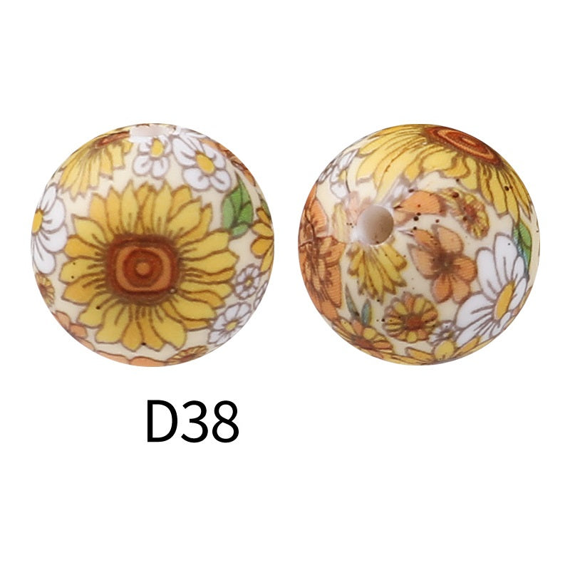 50Pcs 15mm Colored pattern printed silicone beads 40