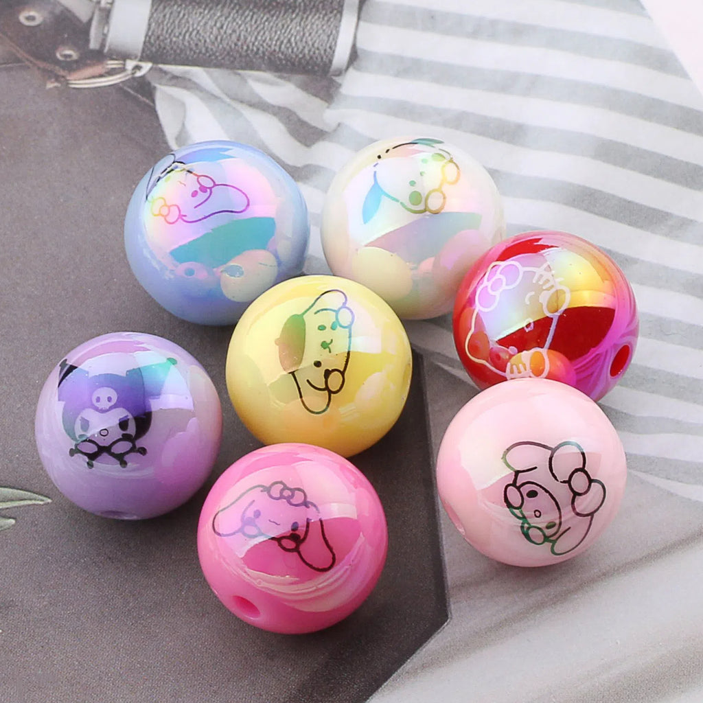 UV Plating Round Acrylic Beads 16mm Cartoon Printed 20pcs 2