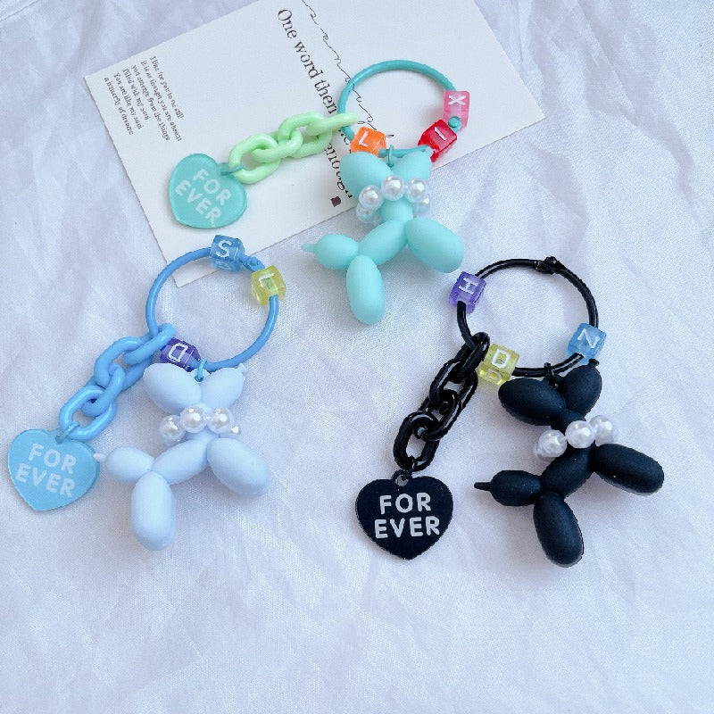 Acrylic Balloon Dog Keychain Pastel Colors Pearl Beads Heart Charm 3
