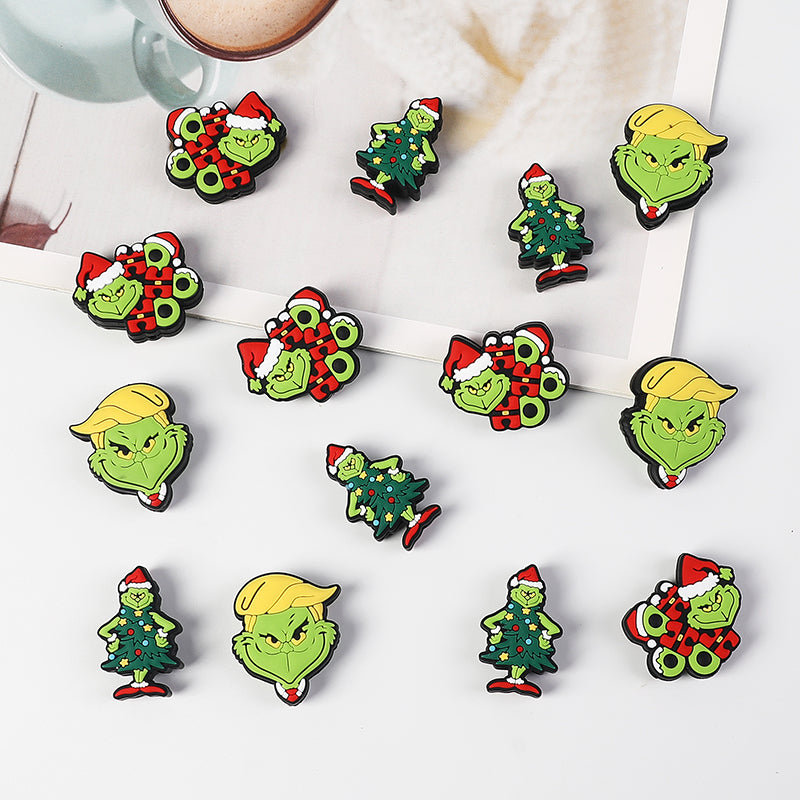 Silicone Focal Beads Christmas Grinch Face With Santa Hat 20pcs 2