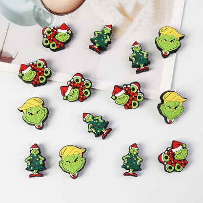 Silicone Focal Beads Christmas Grinch Face With Santa Hat 20pcs 2