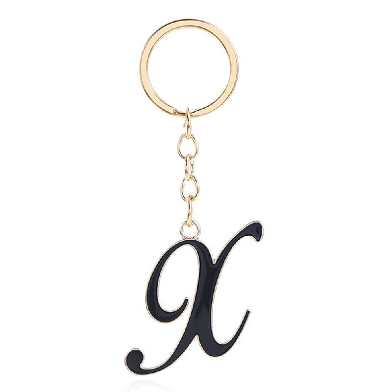 Metal Fashion Letter Keychain Black and Gold Script Design 28