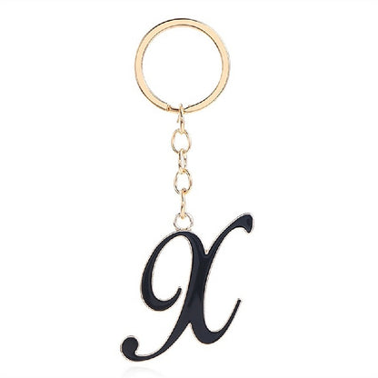 Metal Fashion Letter Keychain Black and Gold Script Design 28