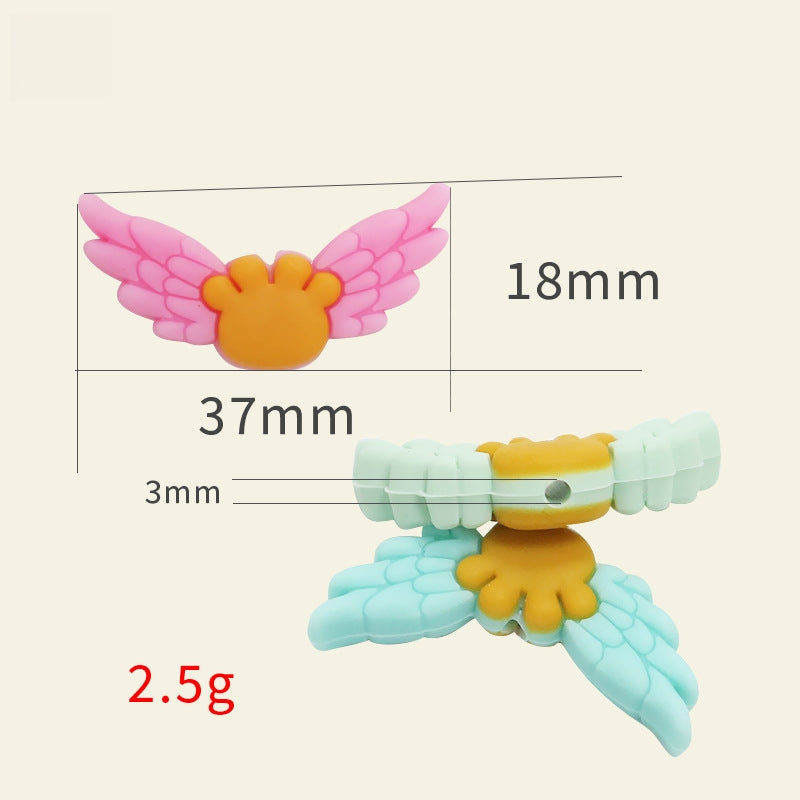 Silicone Focal Beads Winged Bear Pastel Colors Golden Bear Motif 1 Piece 2