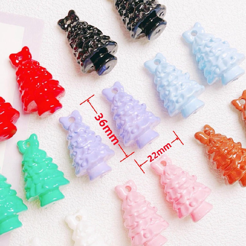 Glossy Christmas Tree Acrylic Beads 36x22mm Colorful Mixed 5pcs 2