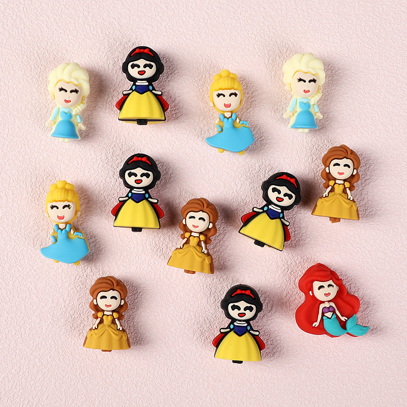 Silicone 3D Focal Beads Princess Smiling Face Colorful Design 3