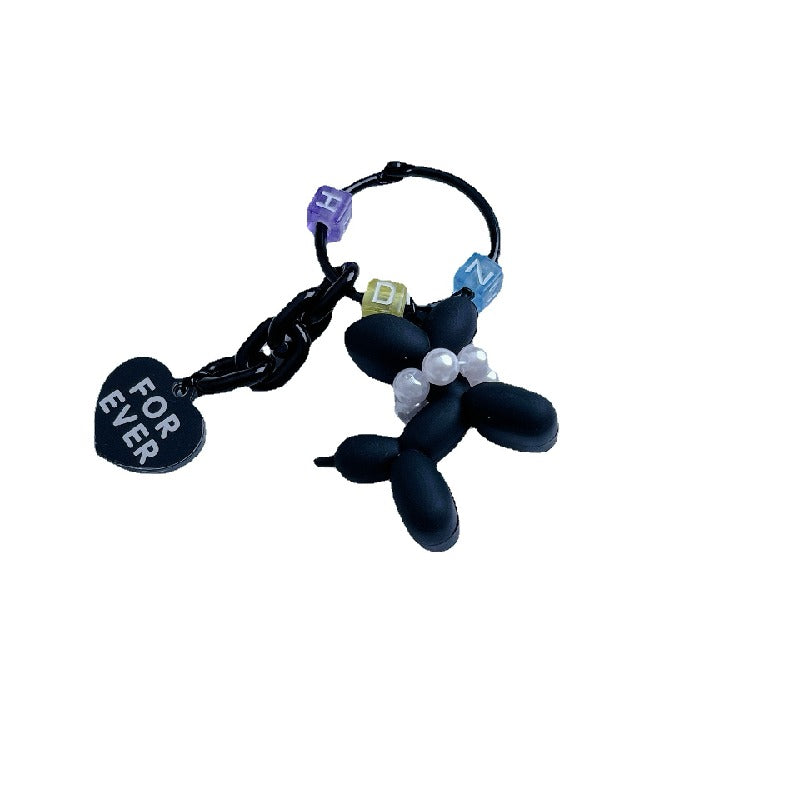 Acrylic Balloon Dog Keychain Pastel Colors Pearl Beads Heart Charm 5