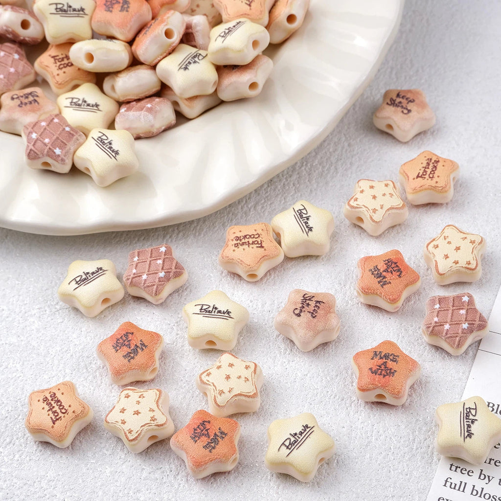 Cookie Star Acrylic Beads 14mm Assorted Colors 20pcs