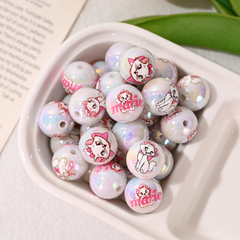 16mm Printed Double Sided Cat Pattern Acrylic Round Beads 20pcs 3