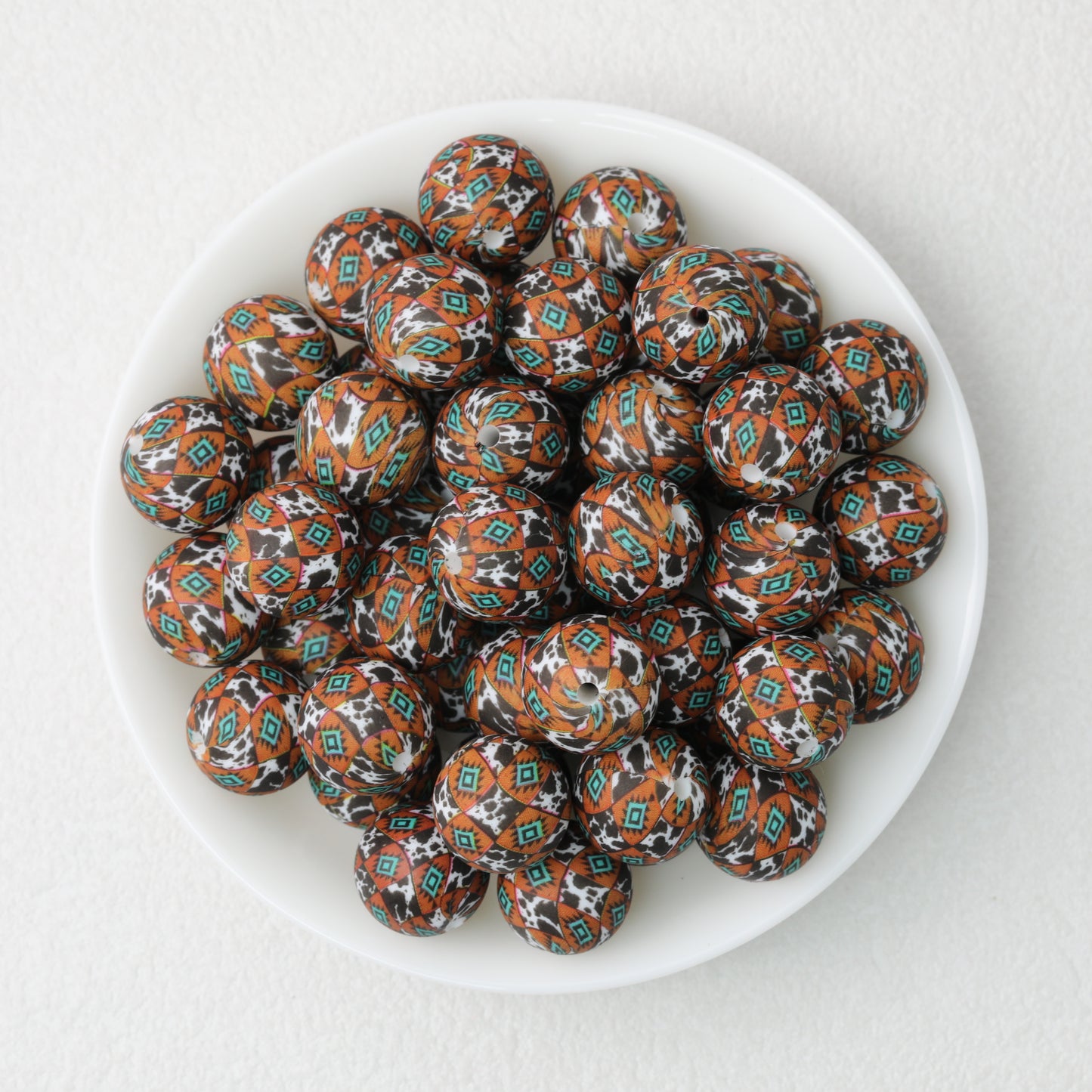 Cow Skull Pattern 15mm Silicone Round Beads Printed Design 50pcs 4