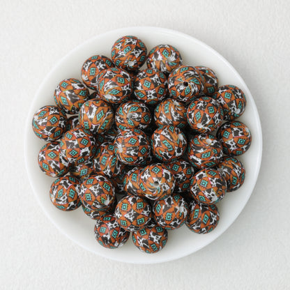Cow Skull Pattern 15mm Silicone Round Beads Printed Design 50pcs 4