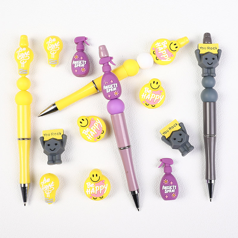 3D Silicone Focal Beads Motivational Icons Light Bulb Anxiety Spray Happy Face Rock 20pcs 7