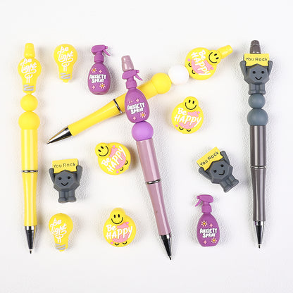 3D Silicone Focal Beads Motivational Icons Light Bulb Anxiety Spray Happy Face Rock 20pcs 7