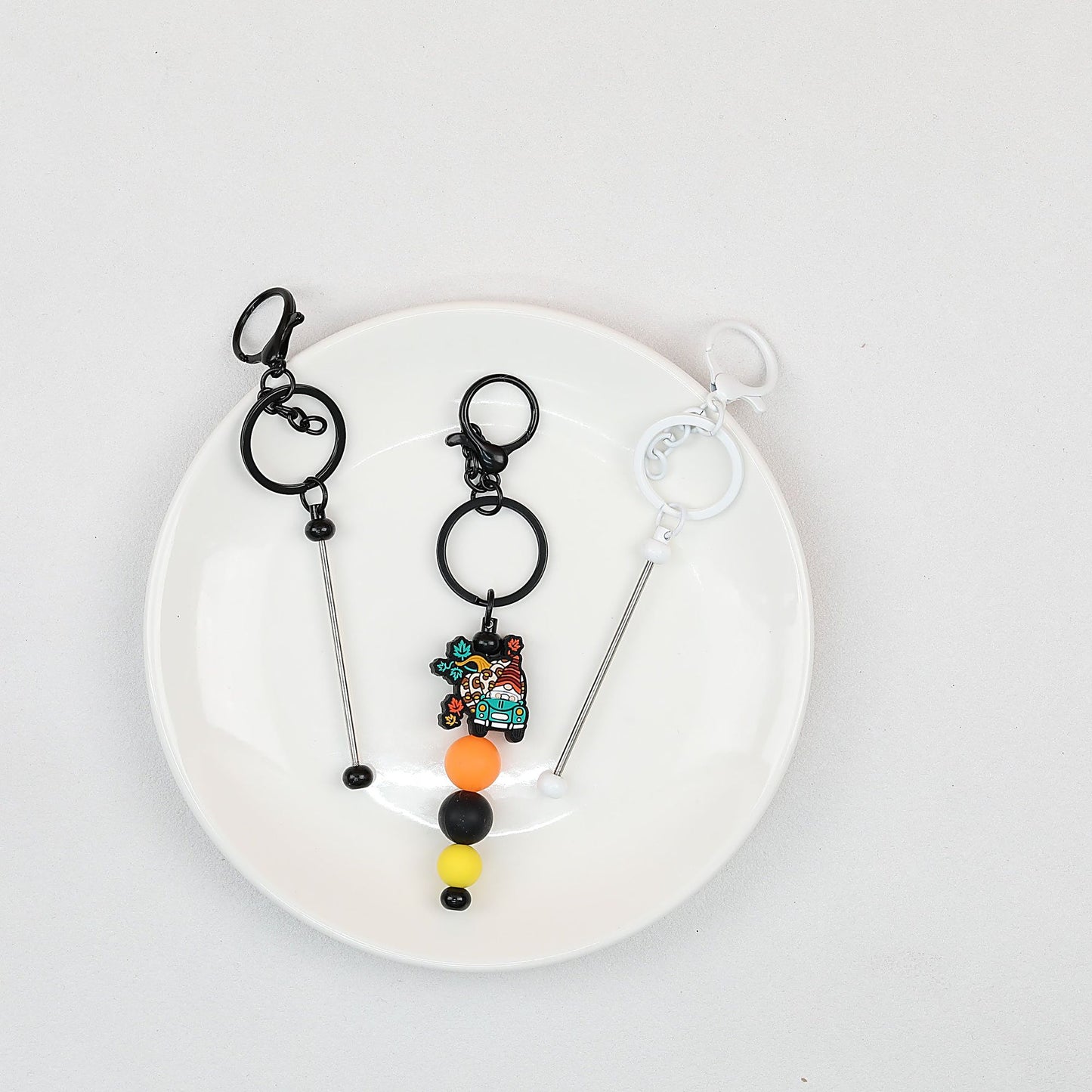 Beadable Keychain Bar Metal Slender Shaft Polished Ball Lobster Clasp