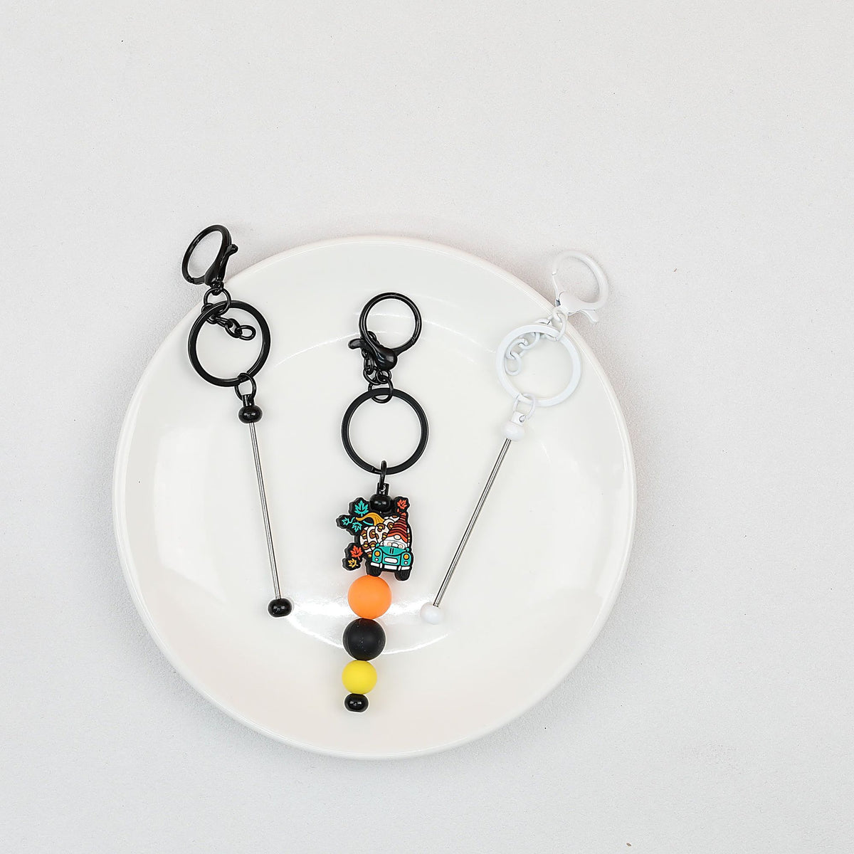 Beadable Keychain Bar Metal Slender Shaft Polished Ball Lobster Clasp