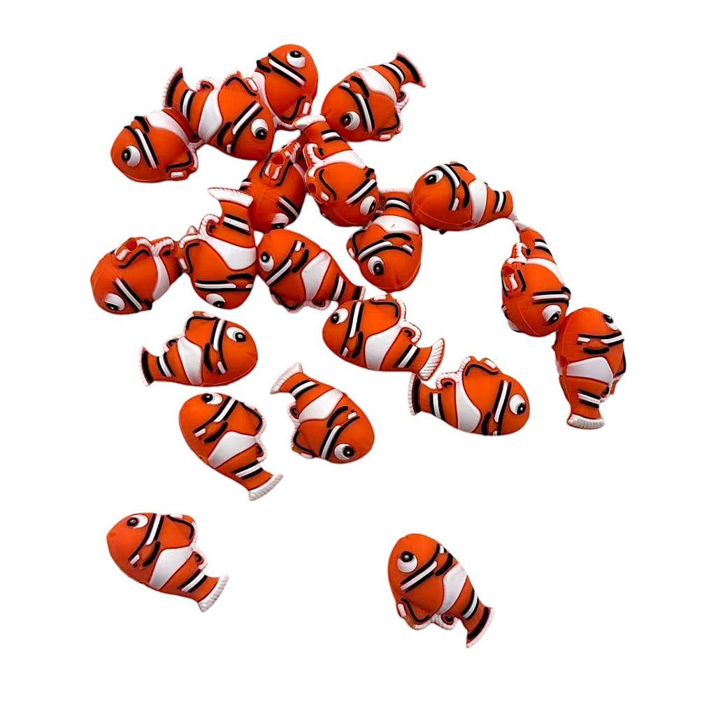 Silicone 3D Focal Beads Fish Orange Clownfish Side Profile 20pcs