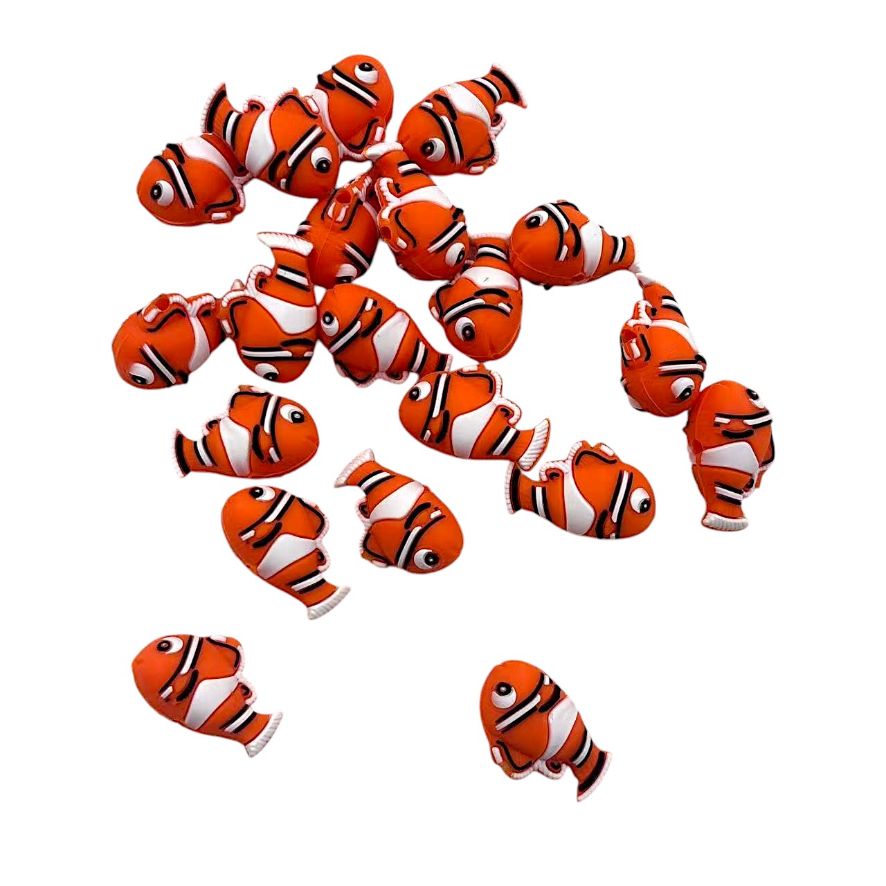 Silicone 3D Focal Beads Fish Orange Clownfish Side Profile 20pcs