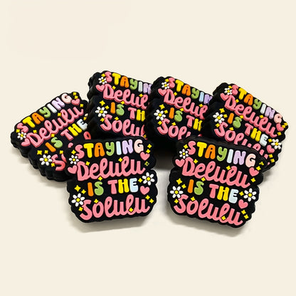 Silicone Focal Beads Halloween Typography Hearts Staying Delulu Is The Solulu 20pcs