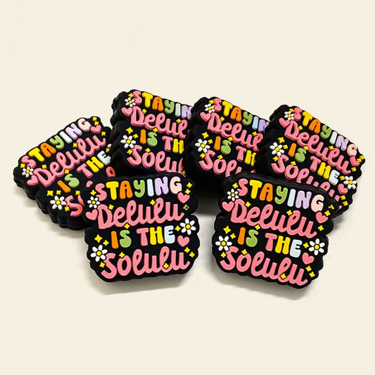 Silicone Focal Beads Halloween Typography Hearts Staying Delulu Is The Solulu 20pcs