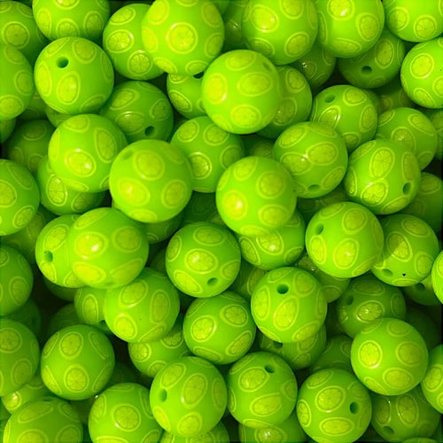 15mm Lime Slices Silicone Beads Printed Design 50pcs