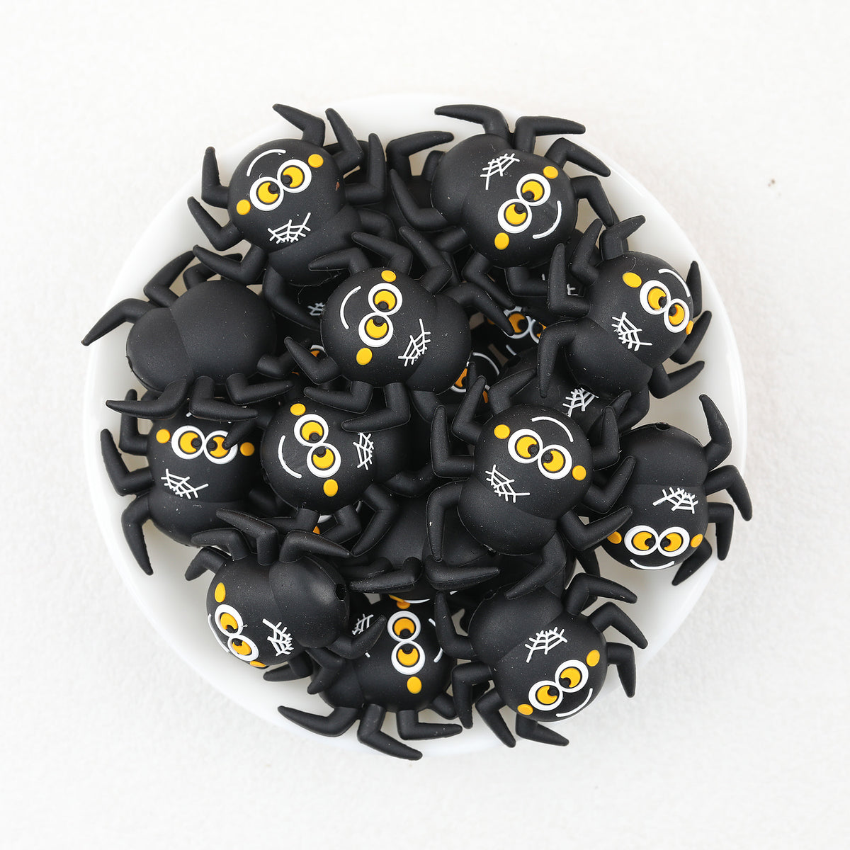 3D Black Spider Silicone Focal Beads Wholesale, Halloween Yellow-Eyed Design