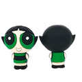 Silicone 3D Focal Beads Green Powerpuff Girl Smiling Face