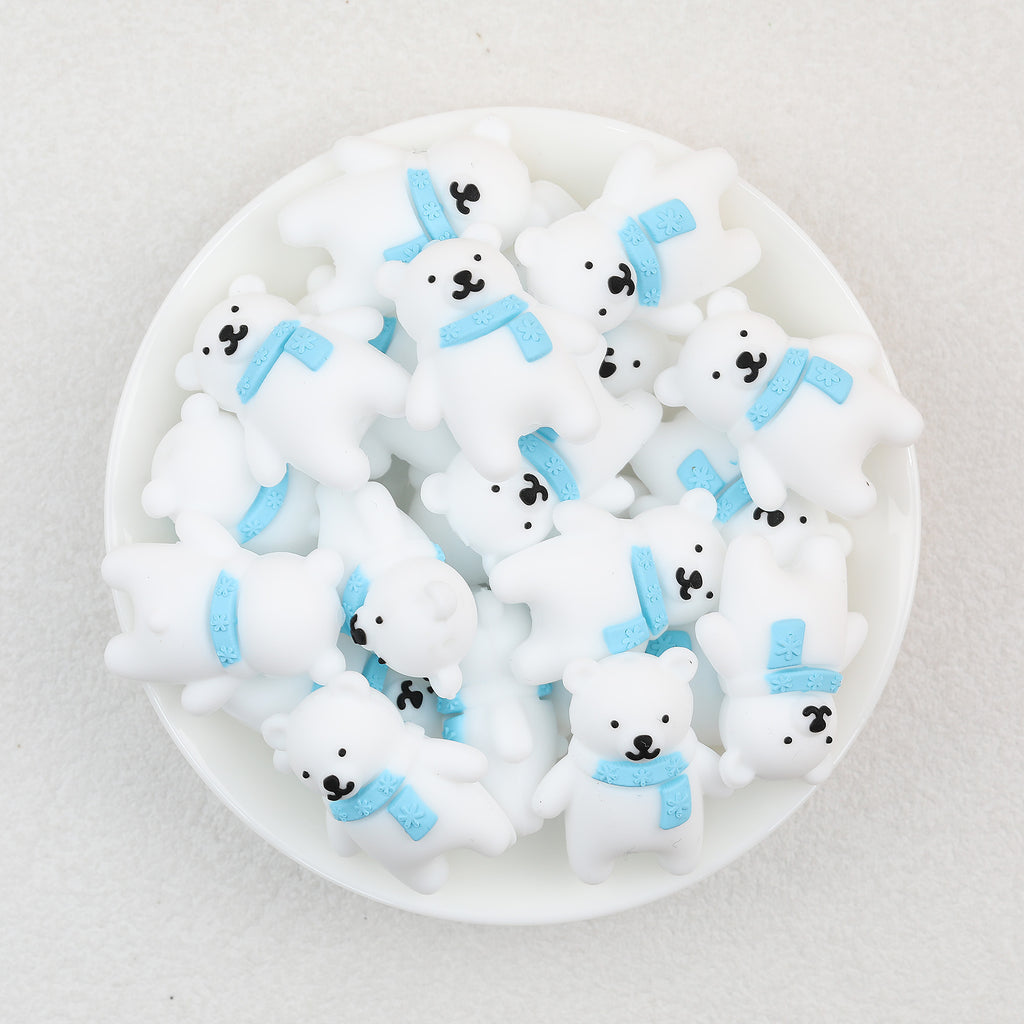 3D Winter Blue Scarf Bear Silicone Focal Beads