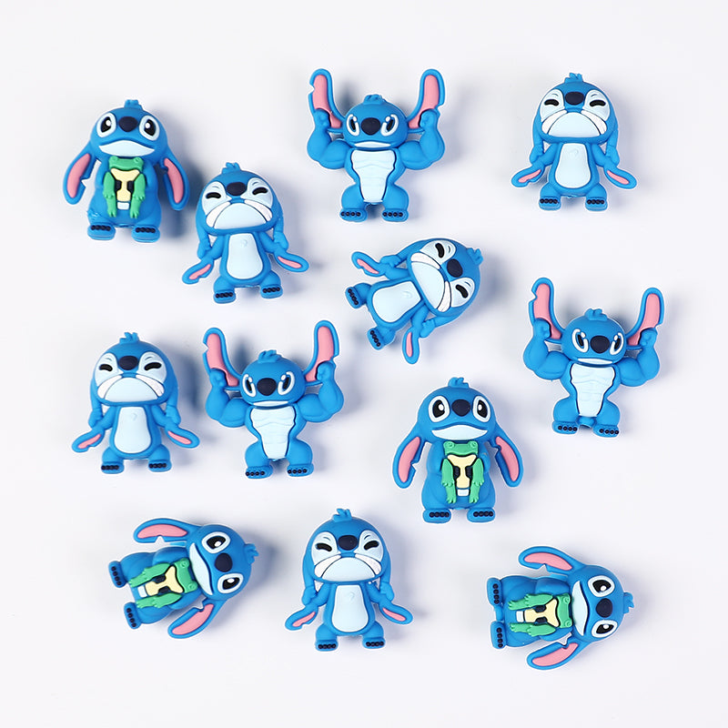 Silicone 3D Focal Beads Disney Blue Stitch Pull Ears Muscle Pose 20pcs 6