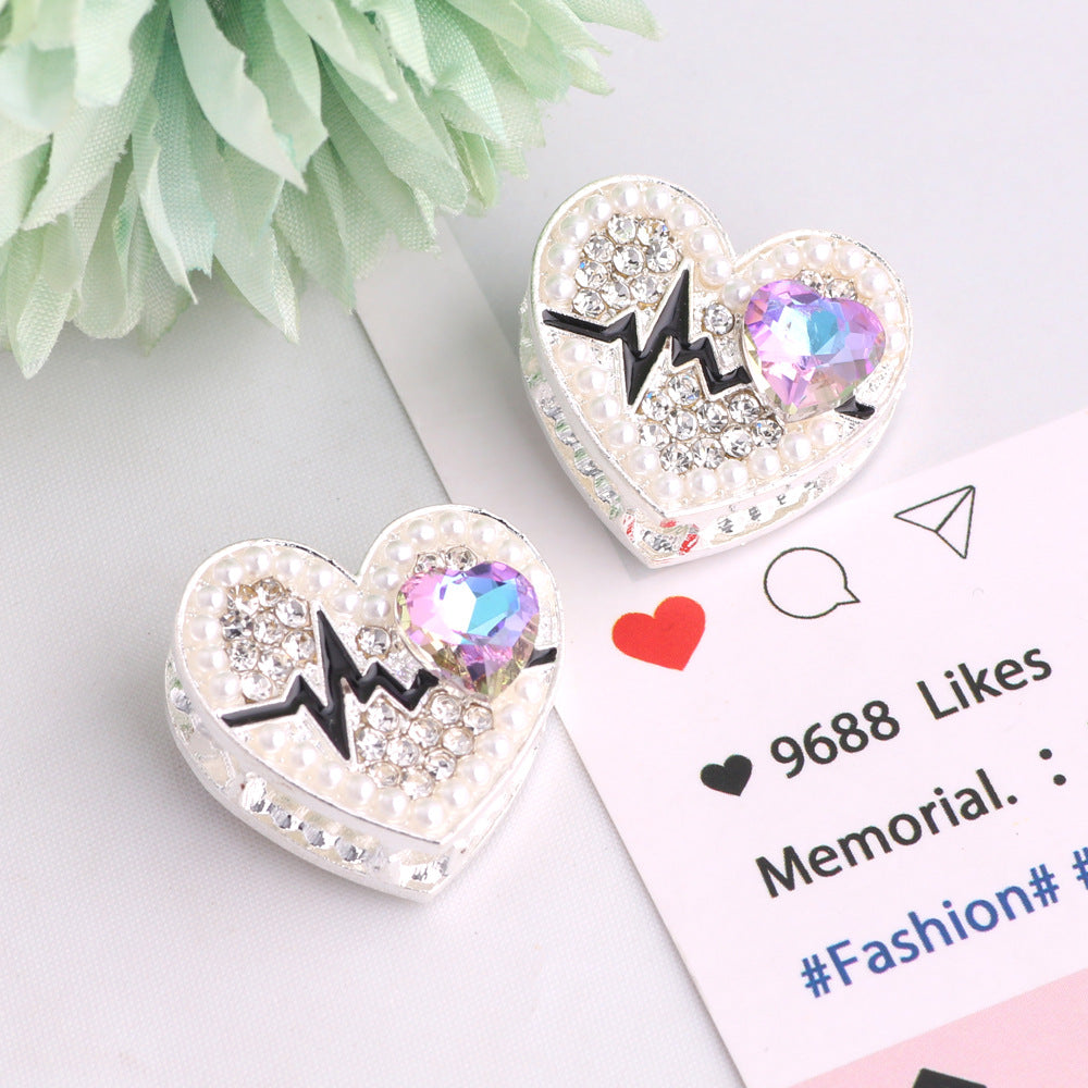 Fancy Heart Shape Crystal Rhinestone Alloy Beads 22mm 3pcs 11
