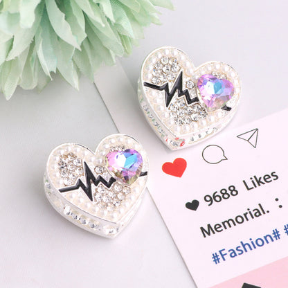 Fancy Heart Shape Crystal Rhinestone Alloy Beads 22mm 3pcs 11