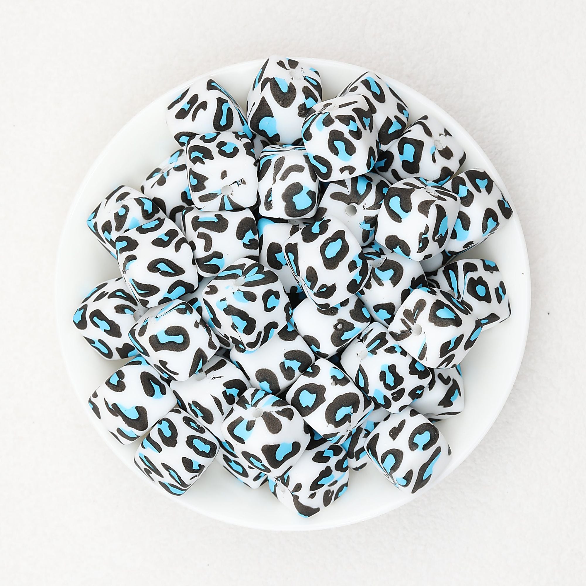 13.5mm Square Leopard Print Silicone Beads 50pcs - 6