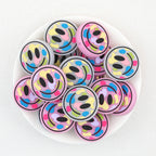  Colorful Round Smiley Face Silicone Focal Beads 20Pcs 2
