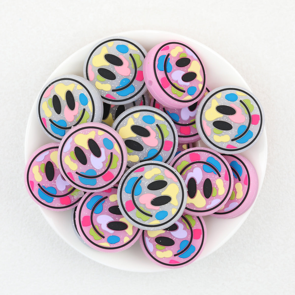  Colorful Round Smiley Face Silicone Focal Beads 20Pcs 2