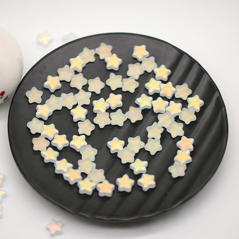 Star Frosted Glass Beads 8mm Aqua Glow Gold Flecks 100pcs 13