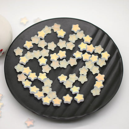 Star Frosted Glass Beads 8mm Aqua Glow Gold Flecks 100pcs 13