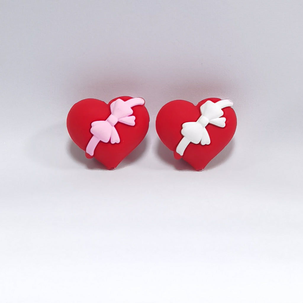 Silicone 3D Focal Beads Valentine Bow Heart Wrapped in Bow 20pcs