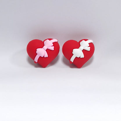 Silicone 3D Focal Beads Valentine Bow Heart Wrapped in Bow 20pcs