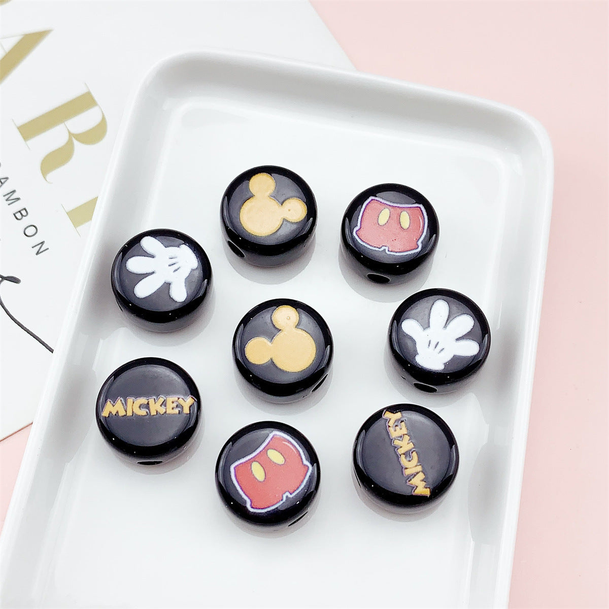 16mm Black Acrylic Character Round Beads with Face Icons 20pcs 3