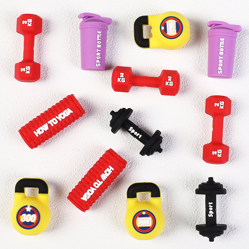 3D Sports Silicone Focal Beads Wholesale, Dumbbell Barbell Kettlebell Equipment Shapes
