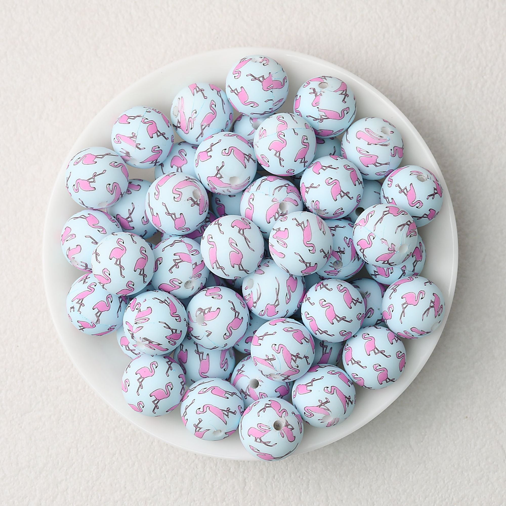 15mm Printed Silicone Beads with Nurse Ambulance and Floral Designs 50pcs - Flamingo