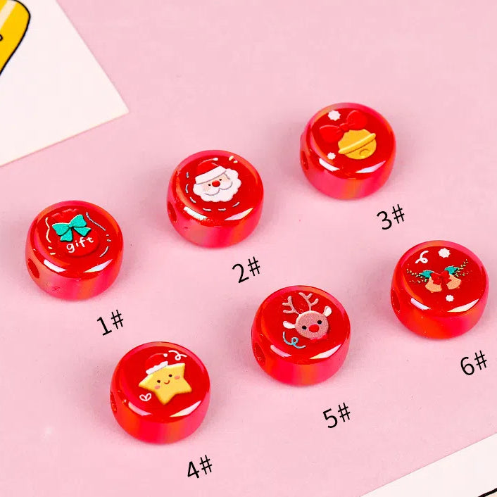 Christmas Printed Flat Round Acrylic Beads 16mm Glossy Red 20pcs 4