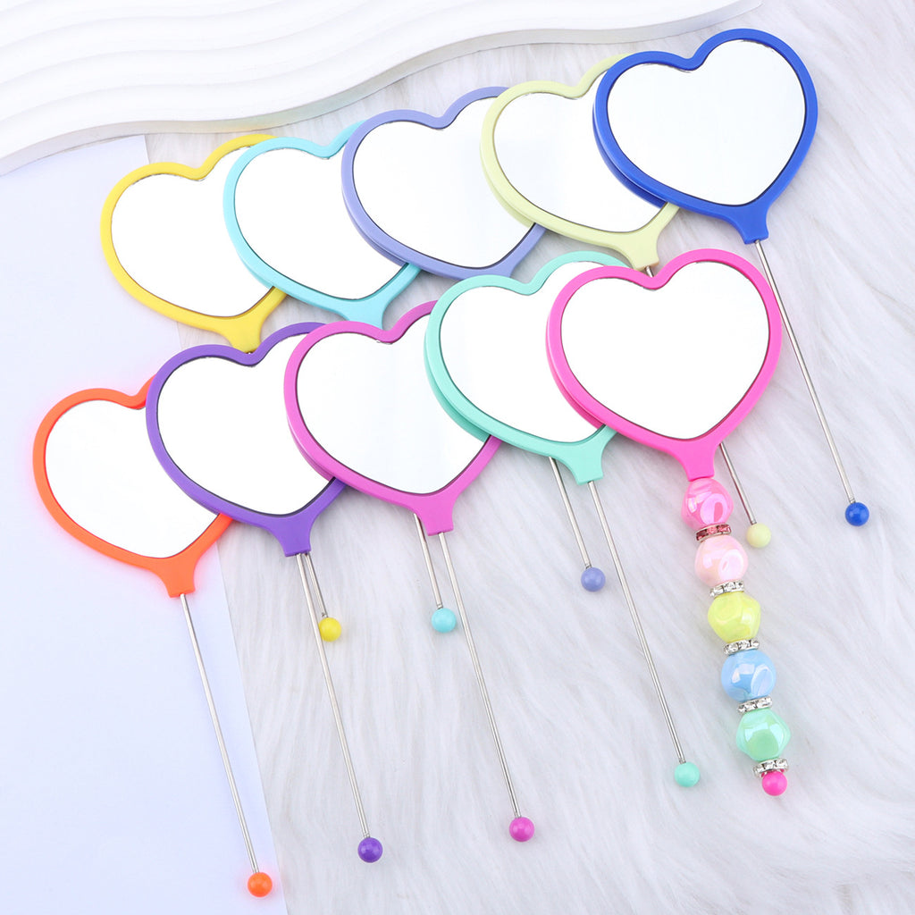 Beadable Plastic Mirrors Handheld Heart-shaped