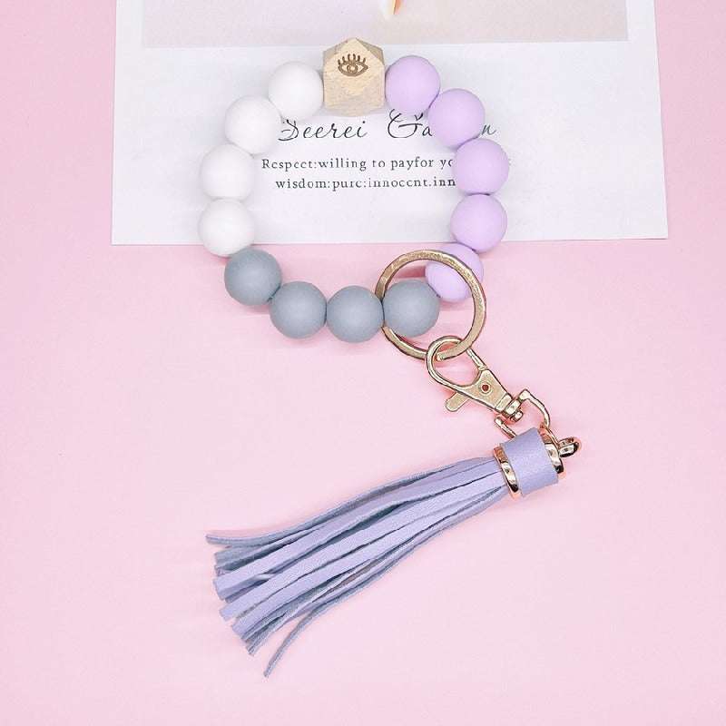 Silicone Beads Bracelet Keychain Soft Tassel Colorful Charm 9
