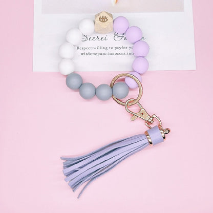 Silicone Beads Bracelet Keychain Soft Tassel Colorful Charm 9